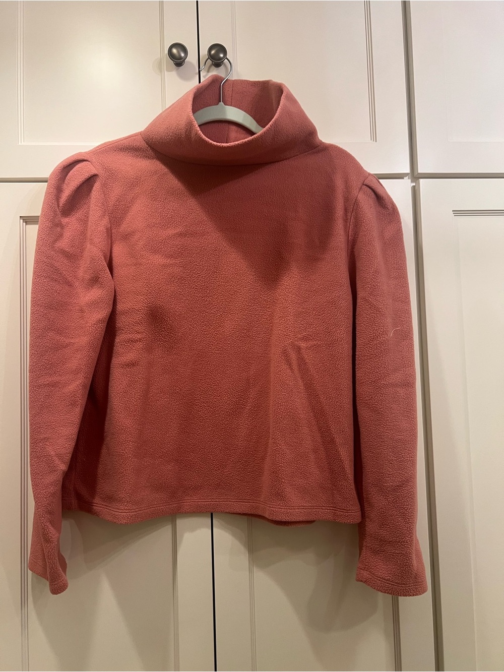 Dudley Stephens Dusty Rose Turtleneck Puff-Sleeve Sweater